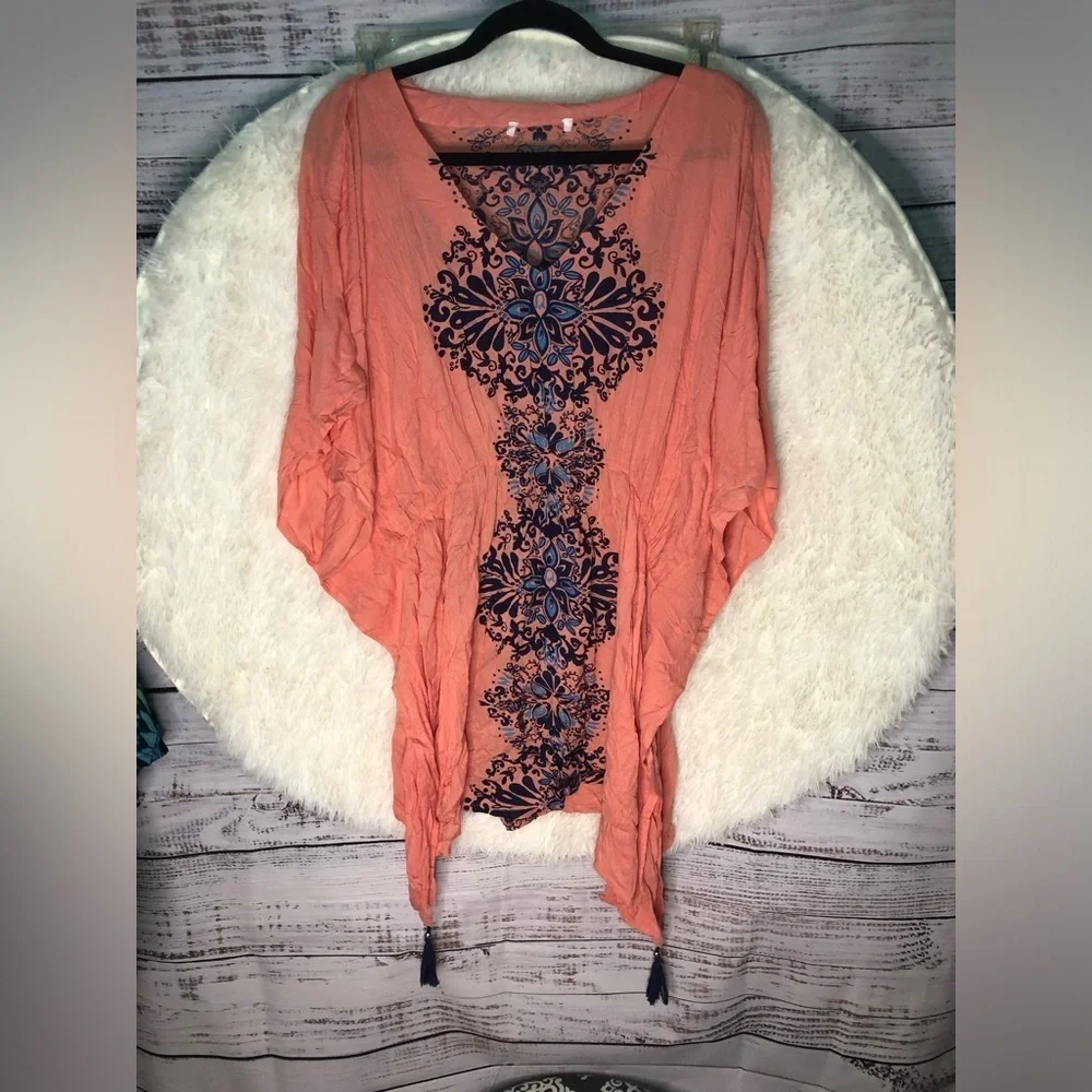VENUS Coral and Navy Swim Coverup NWOT